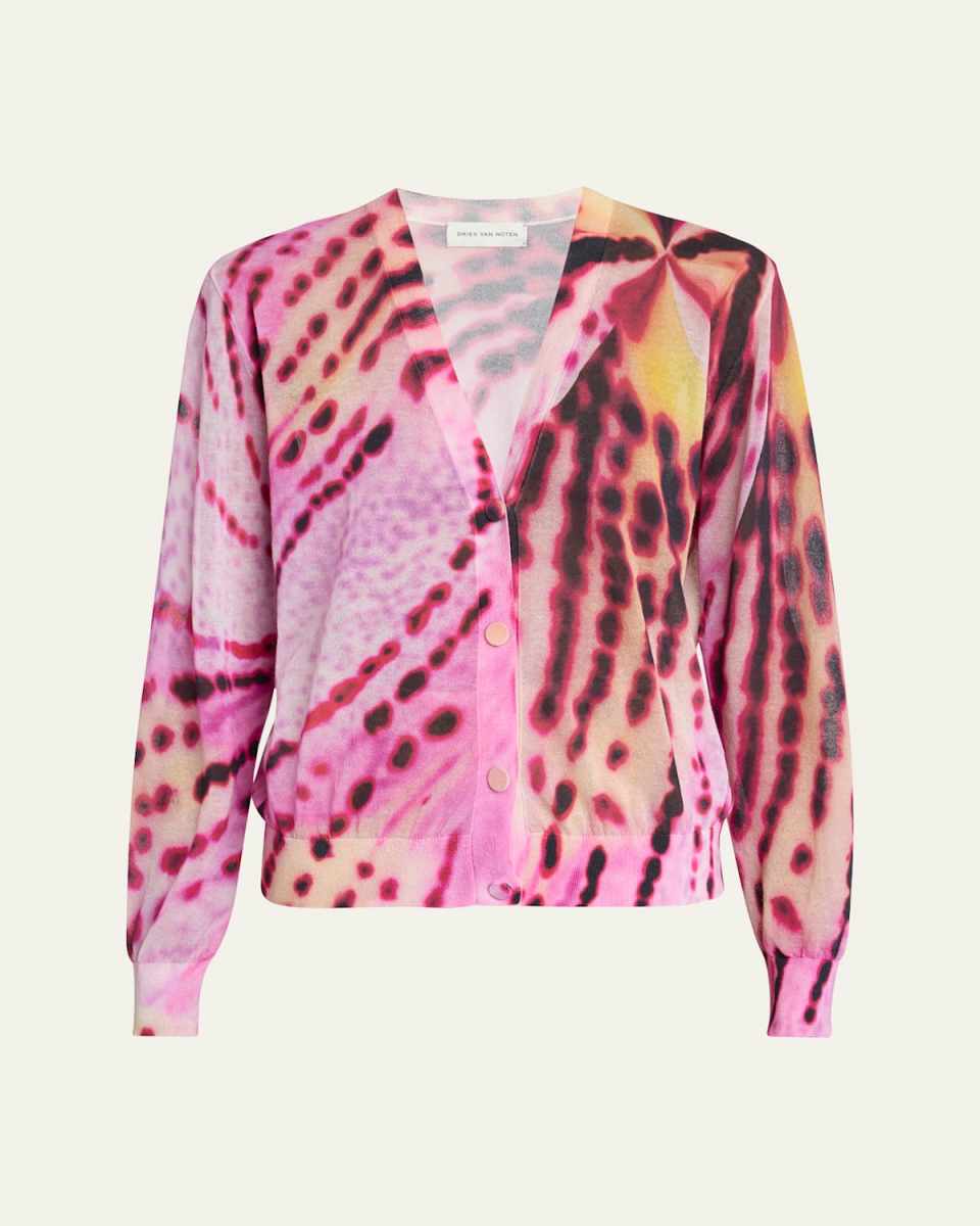 Talita Abstract-Print V-Neck Cardigan